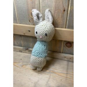 𝅺12” Handmade knitted cuddle bunny toy light blue